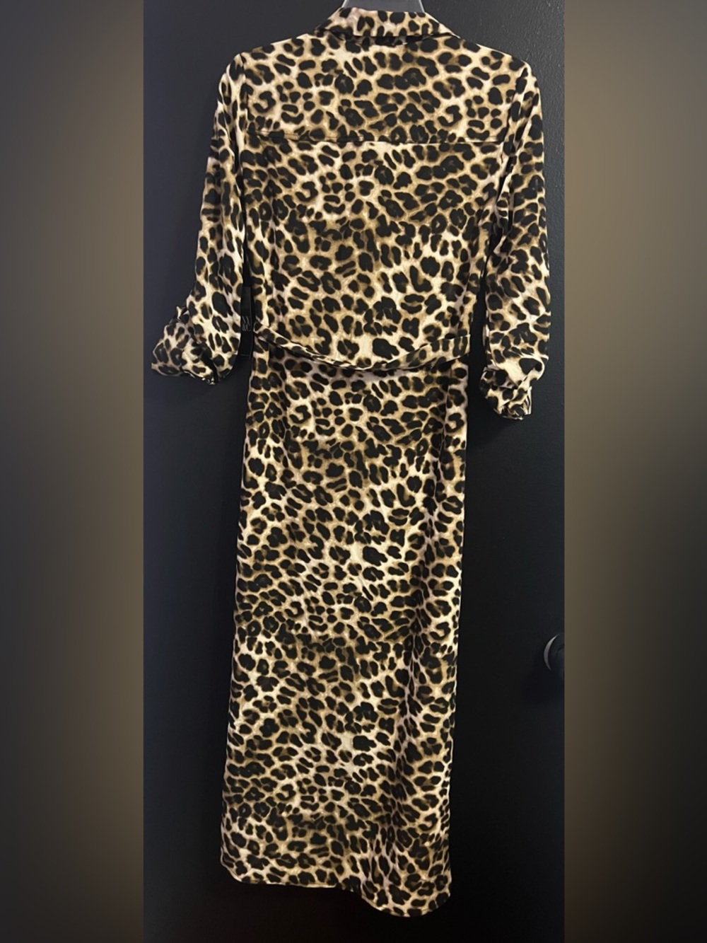 NY&Co Leopard Print Maxi Shirt Dress - Tan/Black - Picture 3 of 6